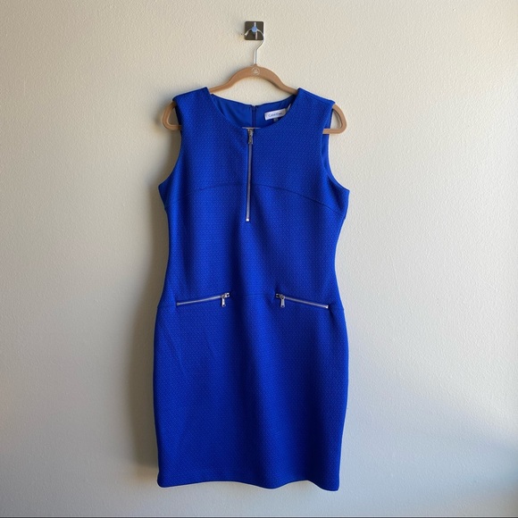 Calvin Klein Royal Blue Sheath Dress with Silver Zipper Accent Sz. 12 - Picture 5 of 12